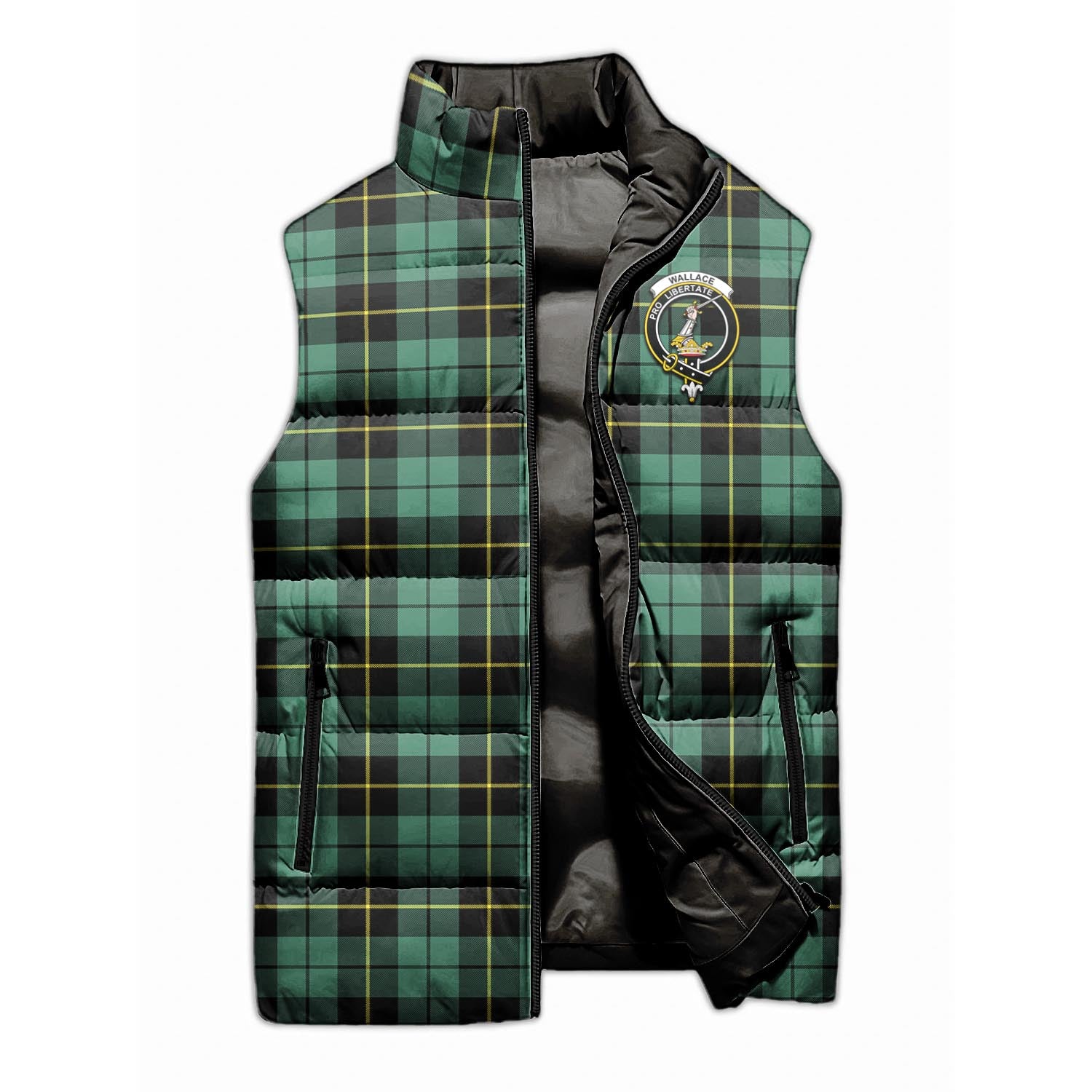 Wallace Hunting Ancient Tartan Sleeveless Puffer Jacket with Family Crest - Tartanvibesclothing