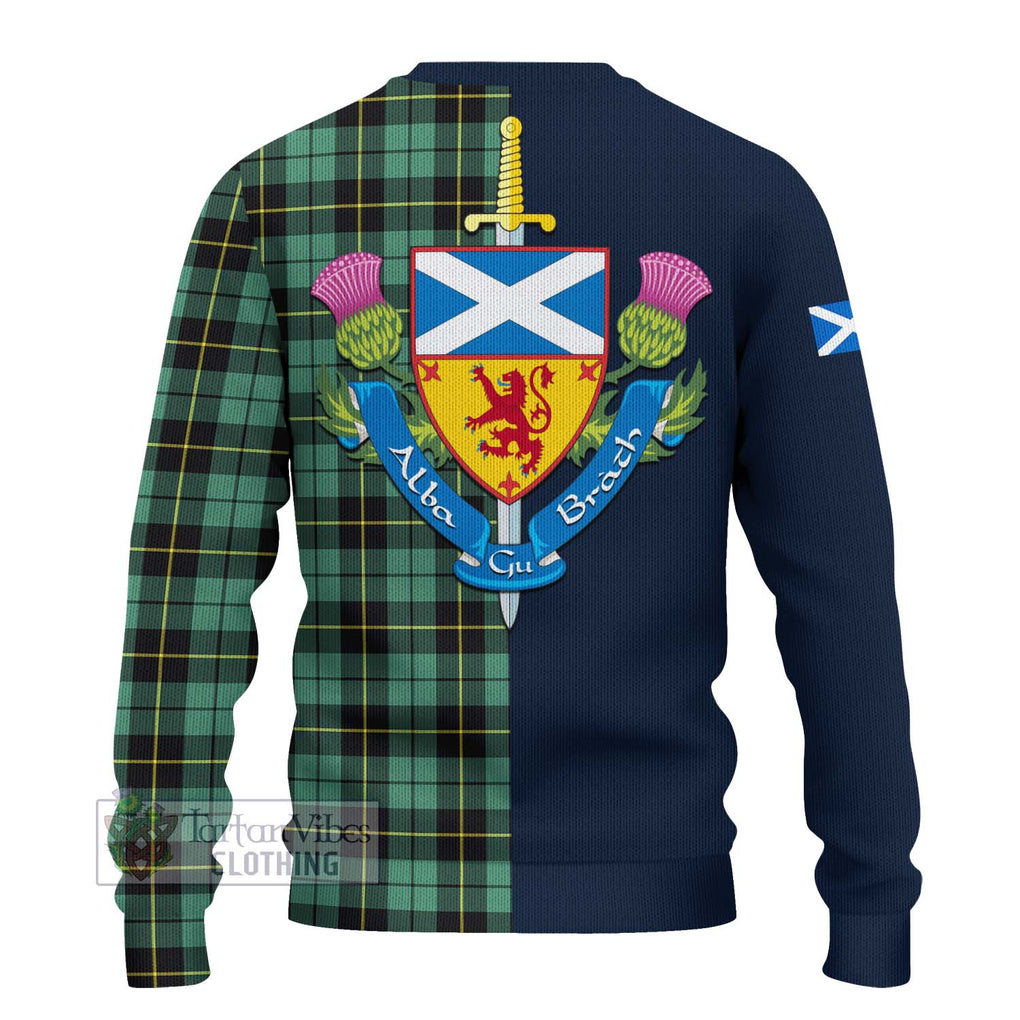 Tartan Vibes Clothing Wallace Hunting Ancient Tartan Knitted Sweater with Scottish Lion Royal Arm Half Style