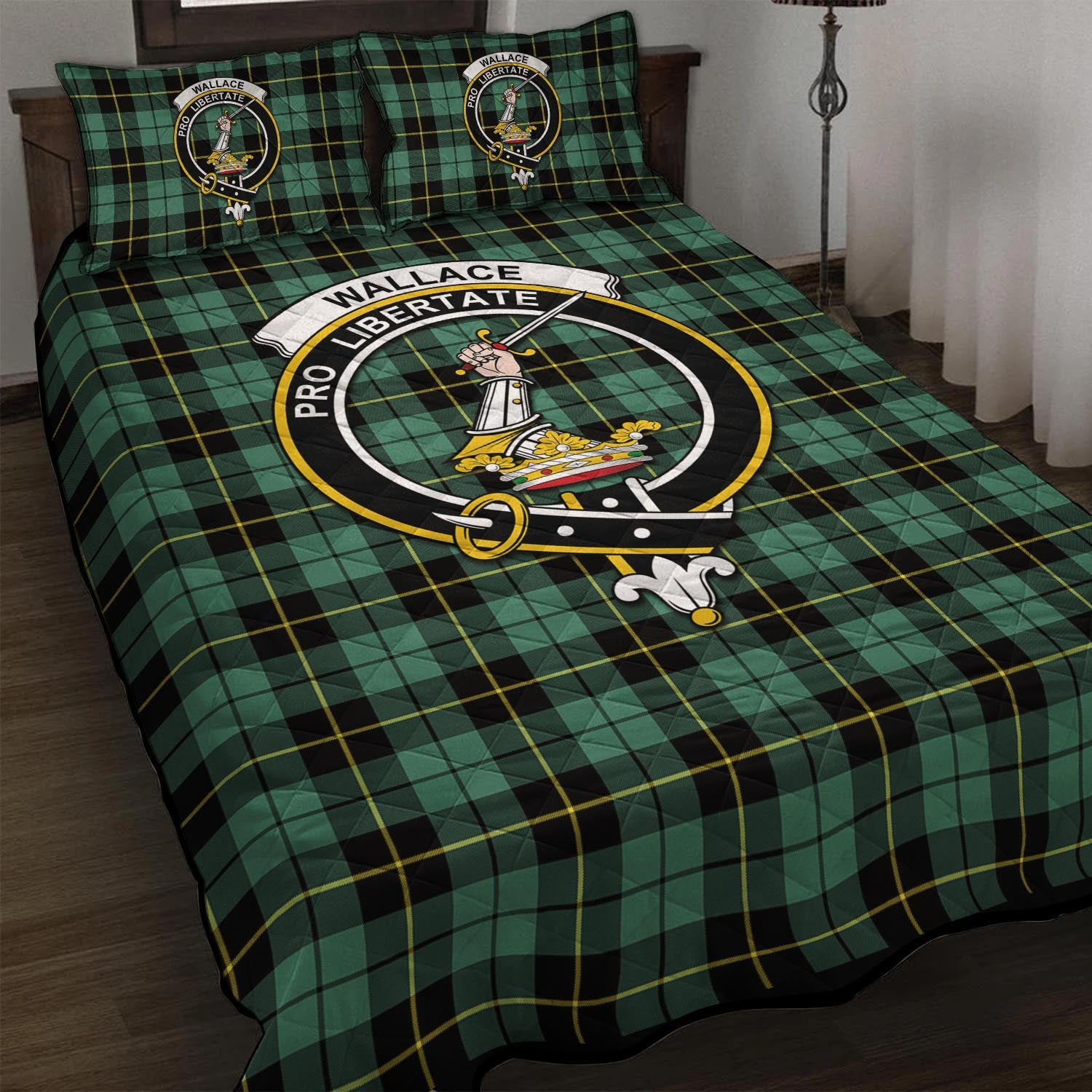 Wallace Hunting Ancient Tartan Quilt Bed Set with Family Crest - Tartan Vibes Clothing