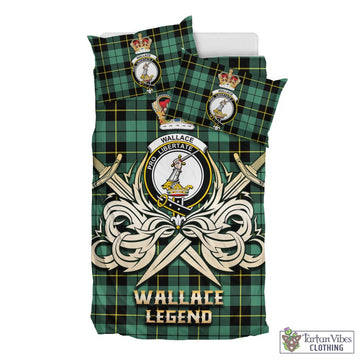 Wallace Hunting Ancient Tartan Bedding Set with Clan Crest and the Golden Sword of Courageous Legacy