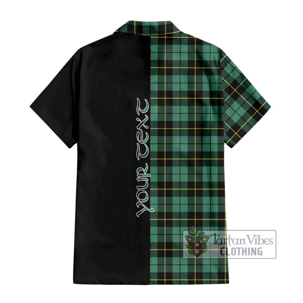 Wallace Hunting Ancient Tartan Short Sleeve Button Shirt with Family Crest and Half Of Me Style - Tartanvibesclothing Shop