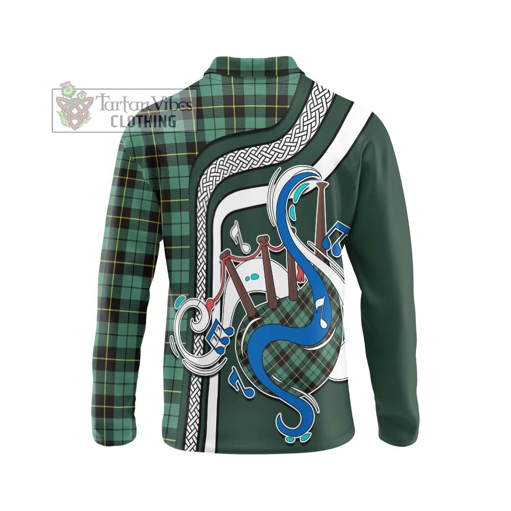 Tartan Vibes Clothing Wallace Hunting Ancient Tartan Long Sleeve Polo Shirt with Epic Bagpipe Style