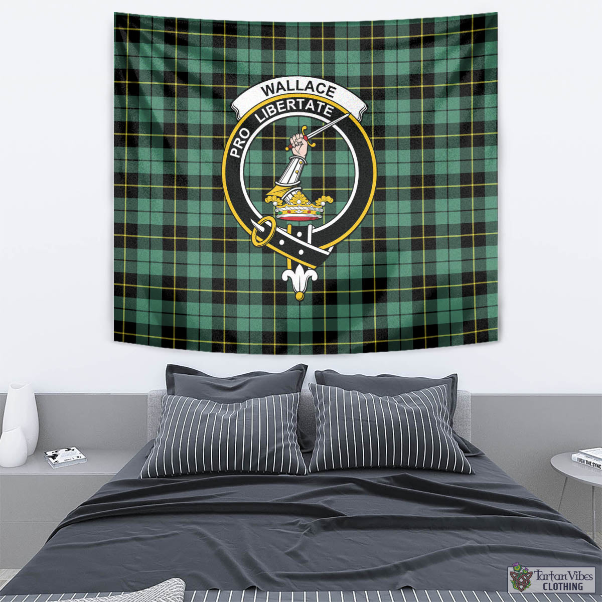 Tartan Vibes Clothing Wallace Hunting Ancient Tartan Tapestry Wall Hanging and Home Decor for Room with Family Crest