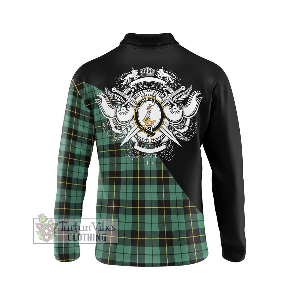 Wallace Hunting Ancient Tartan Long Sleeve Polo Shirt with Family Crest and Military Logo Style - Tartanvibesclothing Shop