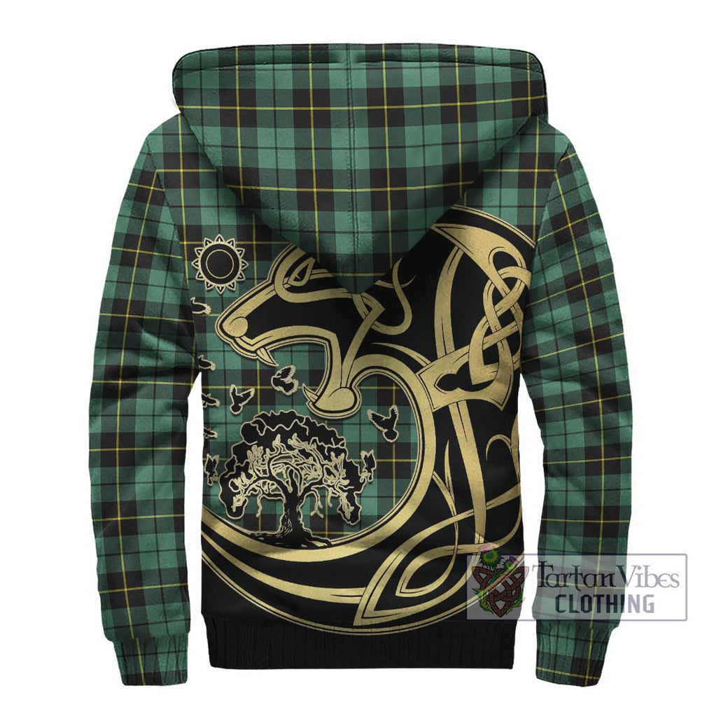 Wallace Hunting Ancient Tartan Sherpa Hoodie with Family Crest Celtic Wolf Style - Tartan Vibes Clothing