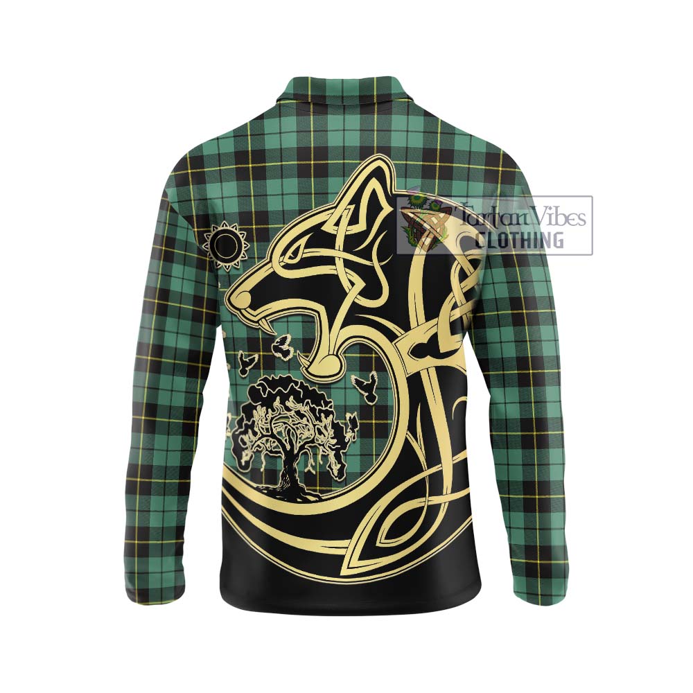 Wallace Hunting Ancient Tartan Long Sleeve Polo Shirt with Family Crest Celtic Wolf Style - Tartanvibesclothing Shop