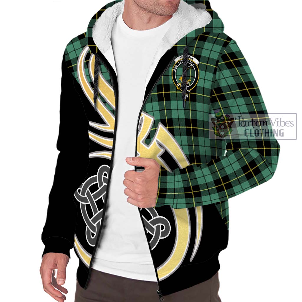 Wallace Hunting Ancient Tartan Sherpa Hoodie with Family Crest and Celtic Symbol Style - Tartan Vibes Clothing