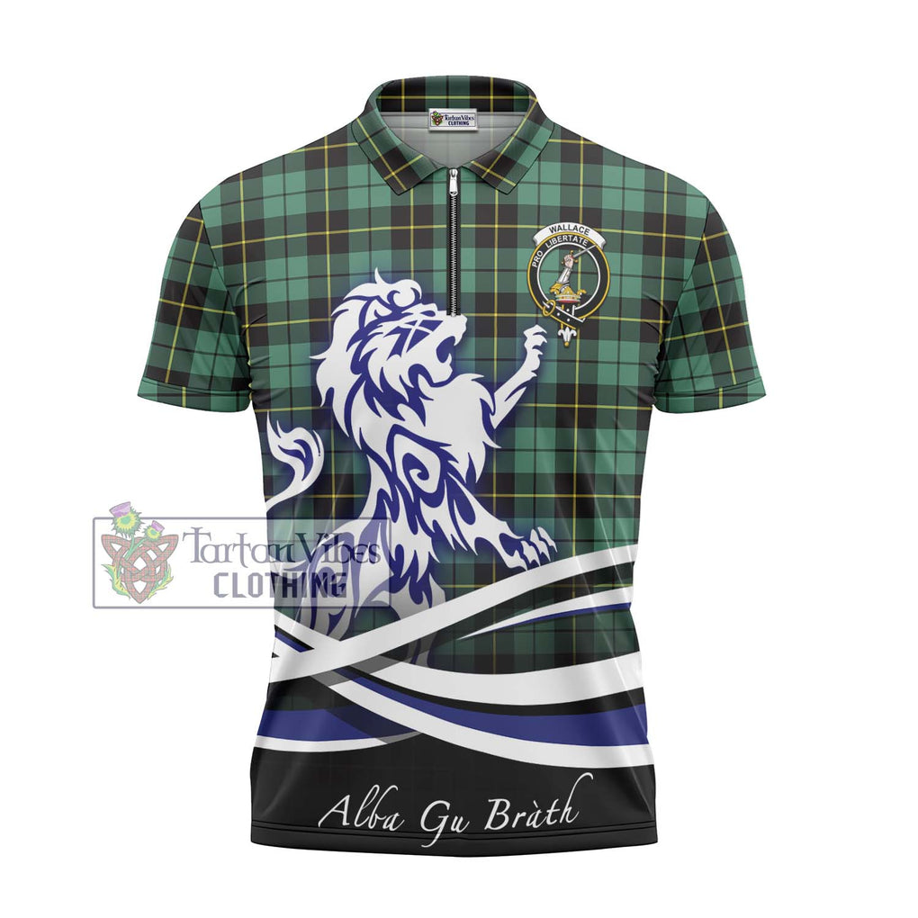 Wallace Hunting Ancient Tartan Zipper Polo Shirt with Alba Gu Brath Regal Lion Emblem - Tartanvibesclothing Shop