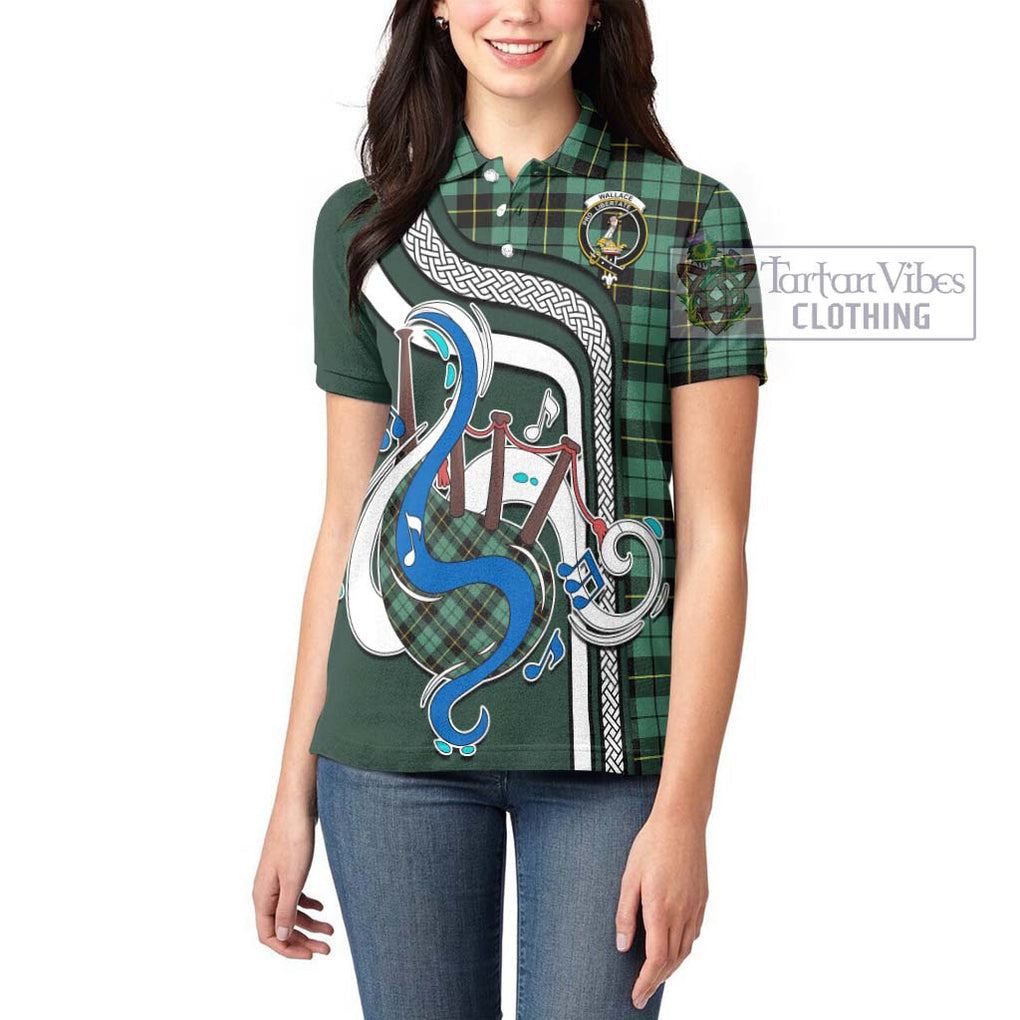 Wallace Hunting Ancient Tartan Women's Polo Shirt with Epic Bagpipe Style - Tartanvibesclothing Shop