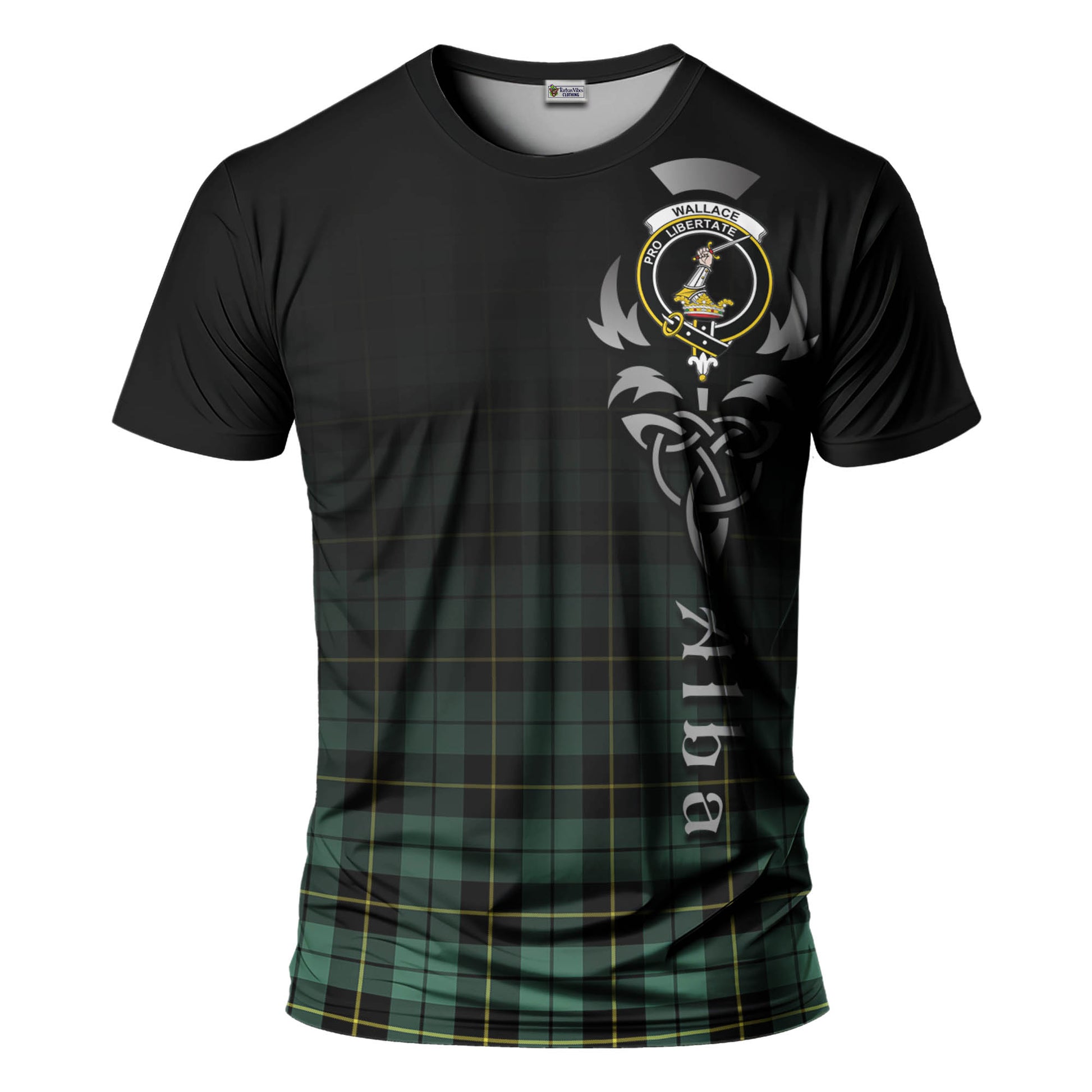 Tartan Vibes Clothing Wallace Hunting Ancient Tartan T-Shirt Featuring Alba Gu Brath Family Crest Celtic Inspired