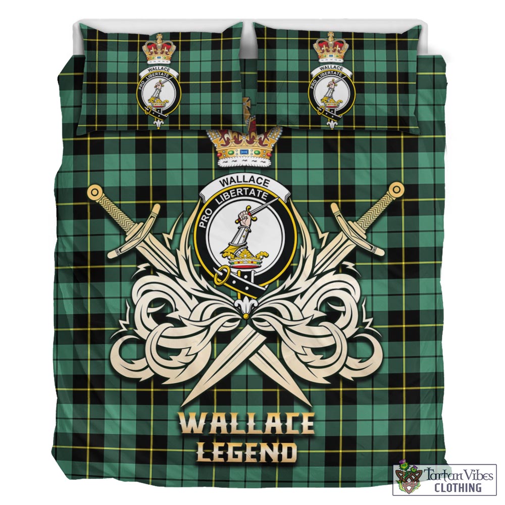 Tartan Vibes Clothing Wallace Hunting Ancient Tartan Bedding Set with Clan Crest and the Golden Sword of Courageous Legacy