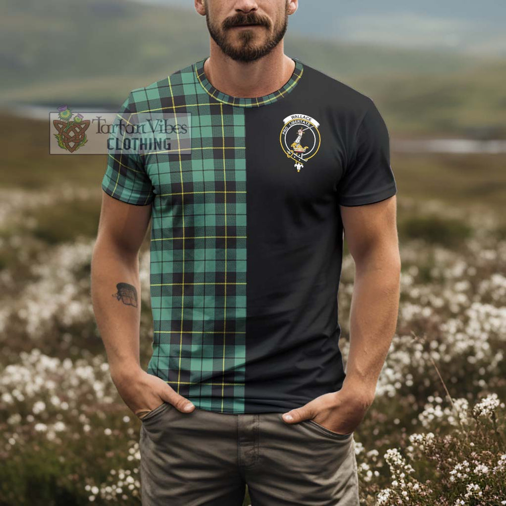 Wallace Hunting Ancient Tartan T-Shirt with Family Crest and Half Of Me Style - Tartanvibesclothing Shop