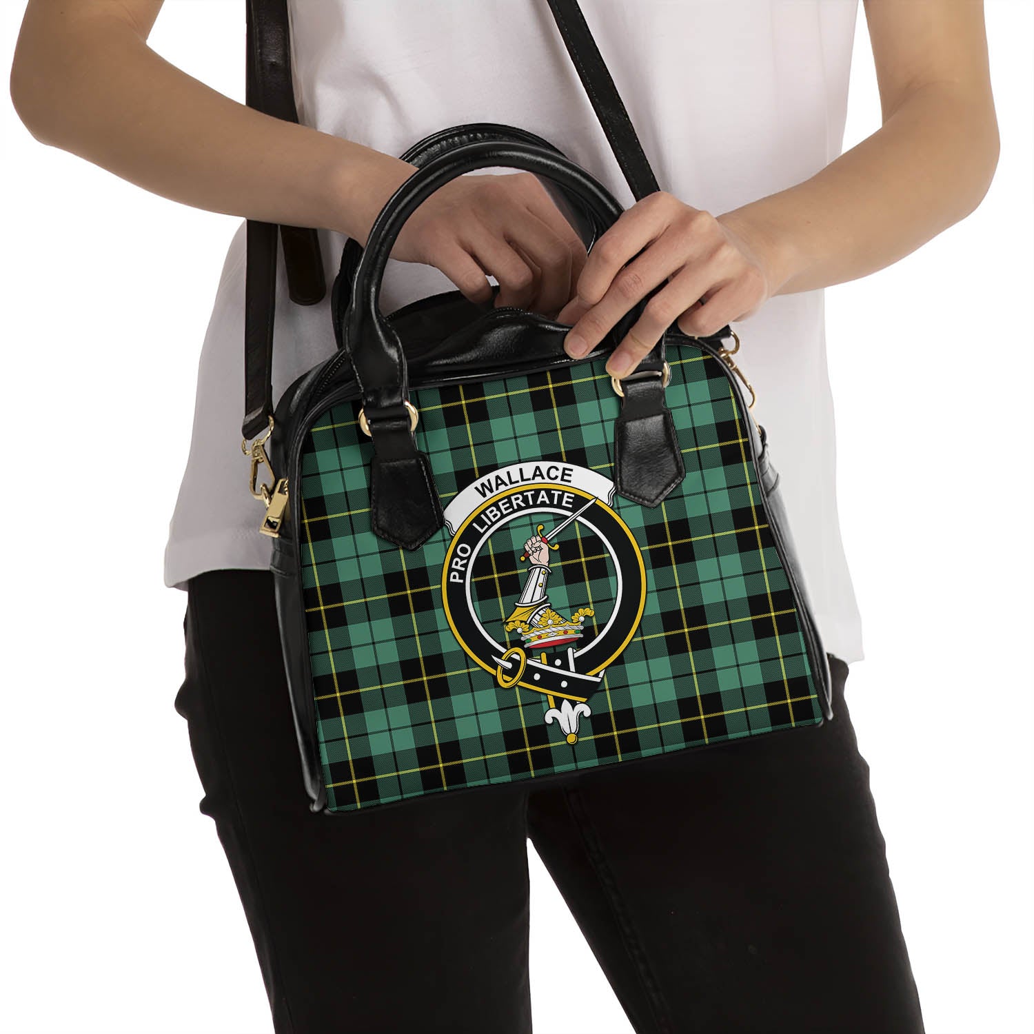 Wallace Hunting Ancient Tartan Shoulder Handbags with Family Crest - Tartanvibesclothing