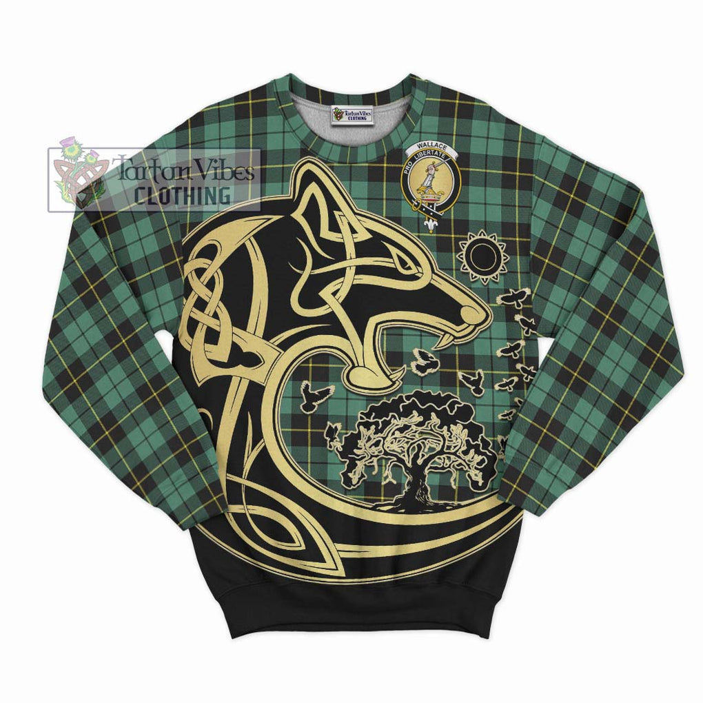 Wallace Hunting Ancient Tartan Sweatshirt with Family Crest Celtic Wolf Style - Tartan Vibes Clothing