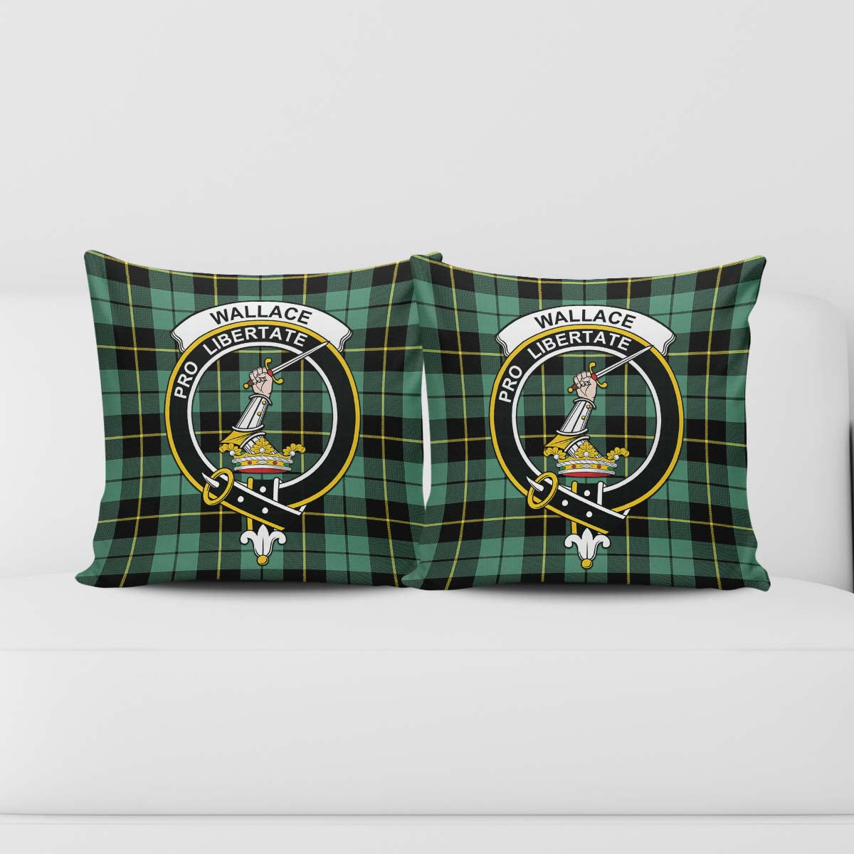 Wallace Hunting Ancient Tartan Pillow Cover with Family Crest - Tartanvibesclothing