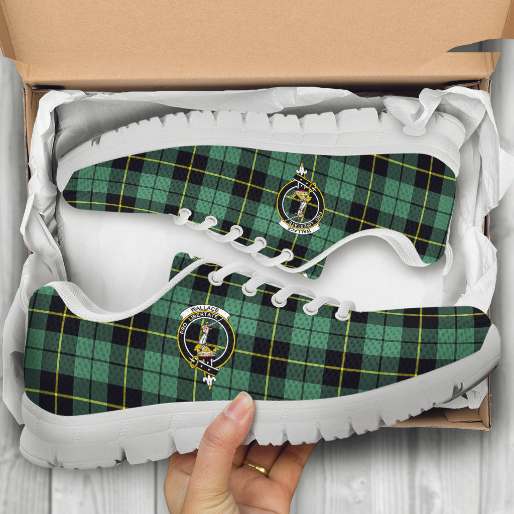 Wallace Hunting Ancient Tartan Sneakers with Family Crest - Tartan Vibes Clothing