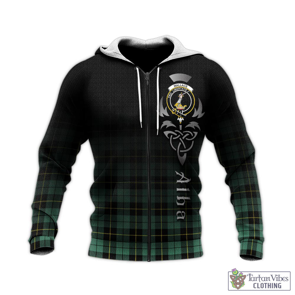 Tartan Vibes Clothing Wallace Hunting Ancient Tartan Knitted Hoodie Featuring Alba Gu Brath Family Crest Celtic Inspired