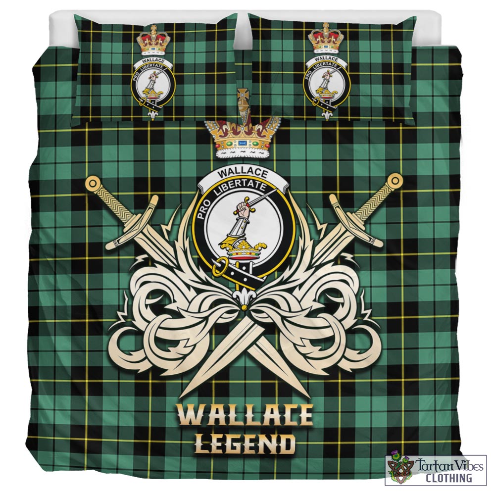 Tartan Vibes Clothing Wallace Hunting Ancient Tartan Bedding Set with Clan Crest and the Golden Sword of Courageous Legacy