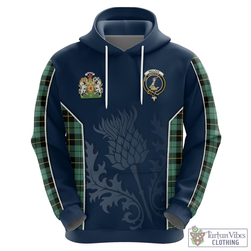 Tartan Vibes Clothing Wallace Hunting Ancient Tartan Hoodie with Family Crest and Scottish Thistle Vibes Sport Style