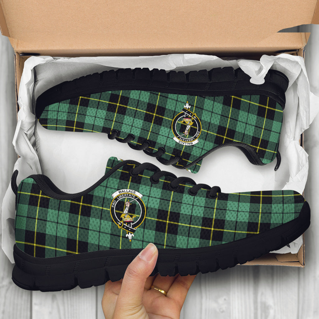 Wallace Hunting Ancient Tartan Sneakers with Family Crest - Tartan Vibes Clothing