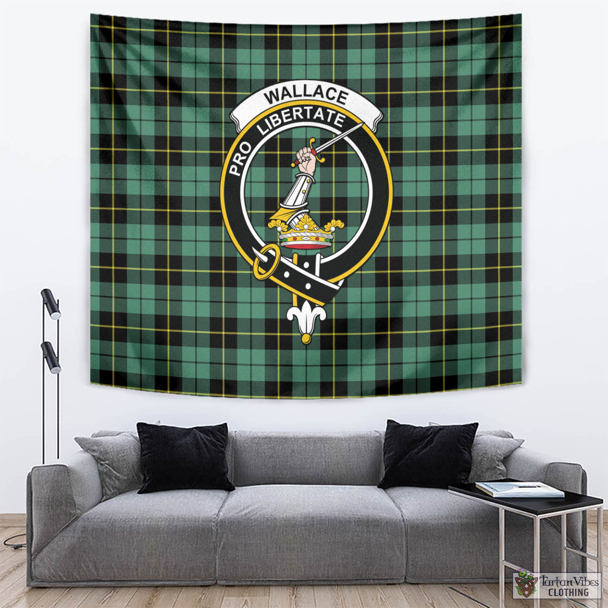 Tartan Vibes Clothing Wallace Hunting Ancient Tartan Tapestry Wall Hanging and Home Decor for Room with Family Crest