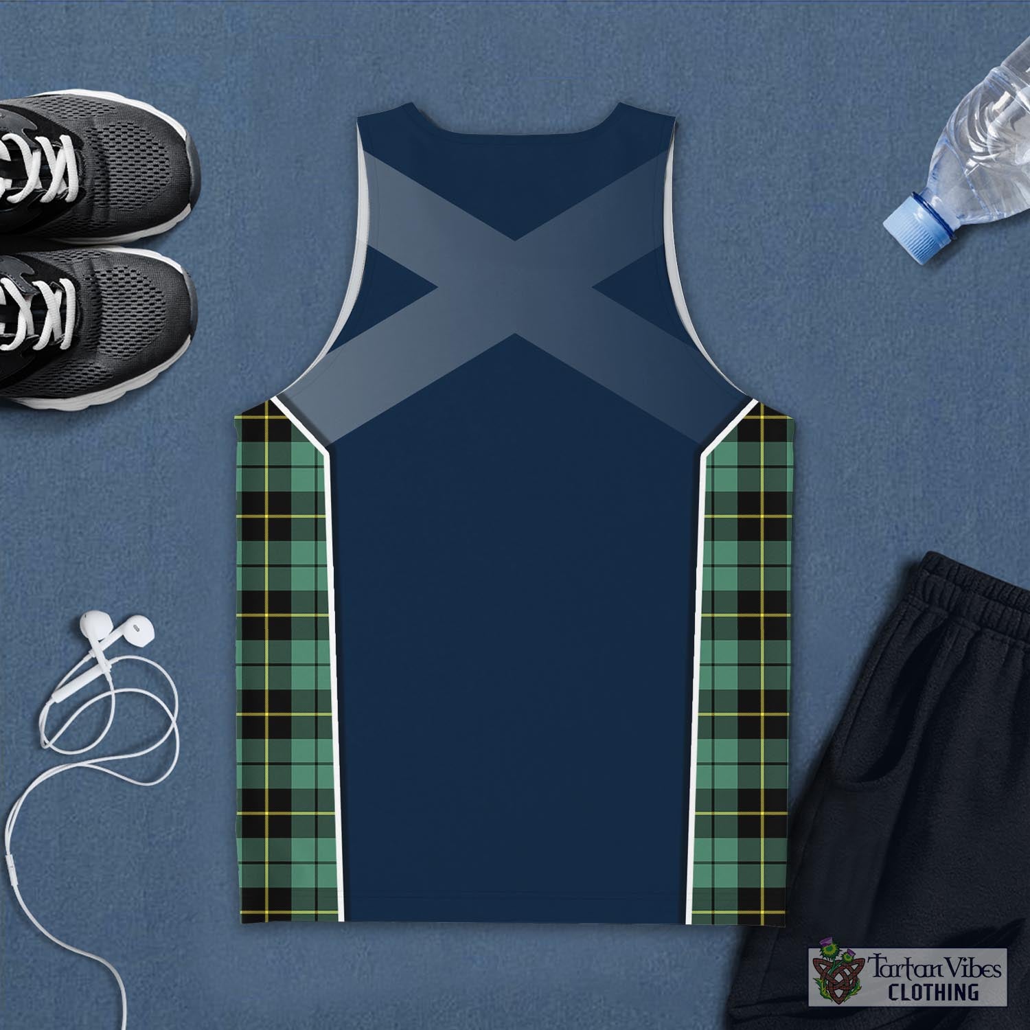 Tartan Vibes Clothing Wallace Hunting Ancient Tartan Men's Tanks Top with Family Crest and Scottish Thistle Vibes Sport Style