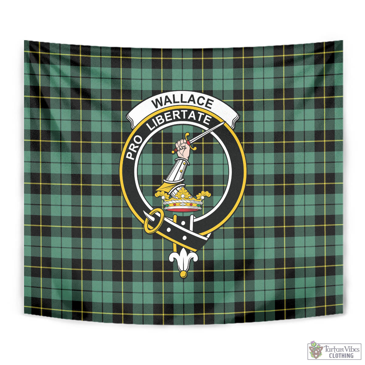 Tartan Vibes Clothing Wallace Hunting Ancient Tartan Tapestry Wall Hanging and Home Decor for Room with Family Crest