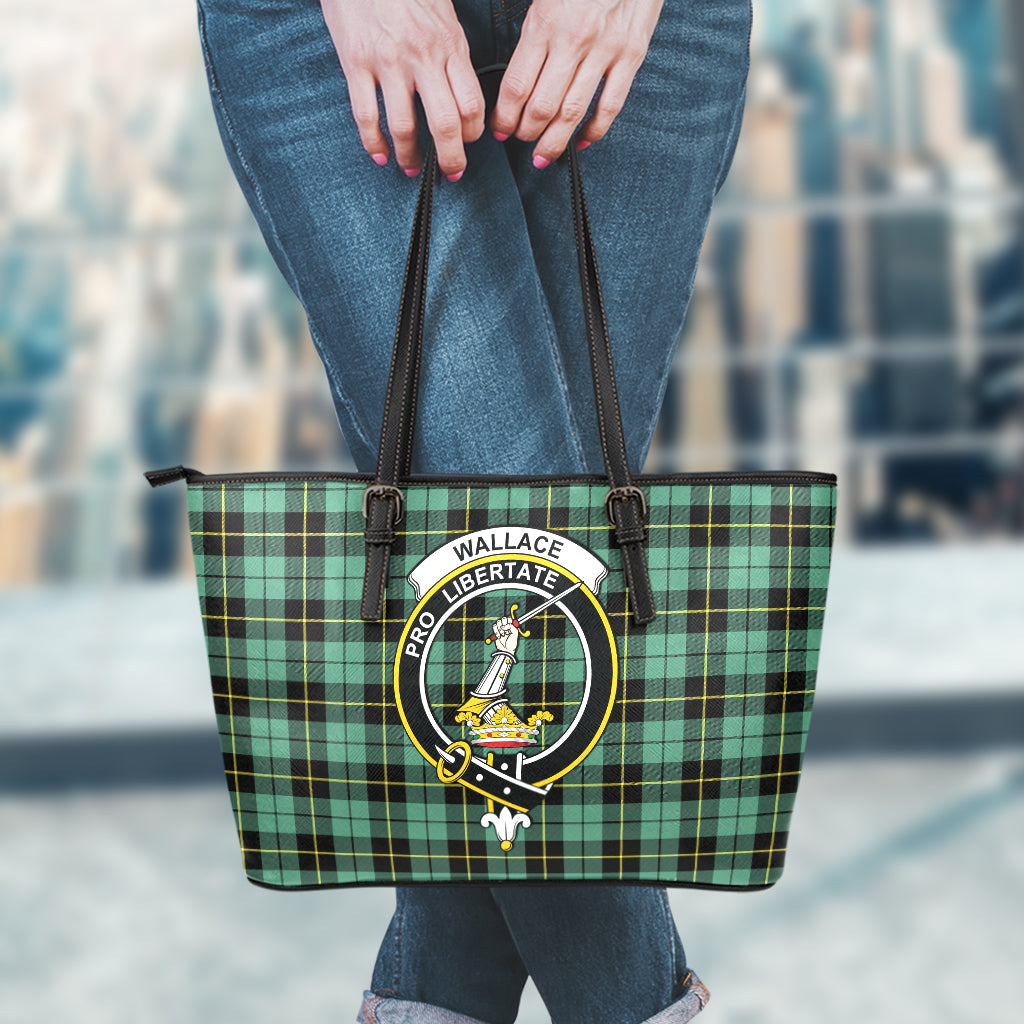 Wallace Hunting Ancient Tartan Leather Tote Bag with Family Crest - Tartan Vibes Clothing