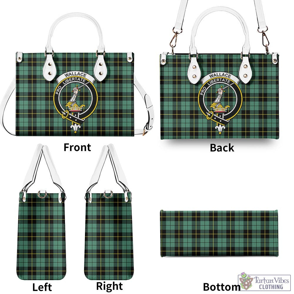 Tartan Vibes Clothing Wallace Hunting Ancient Tartan Luxury Leather Handbags with Family Crest