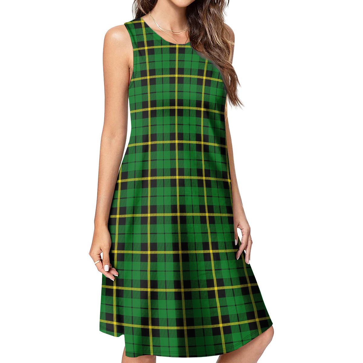 Wallace Hunting Green Tartan Womens Casual Dresses - Tartanvibesclothing