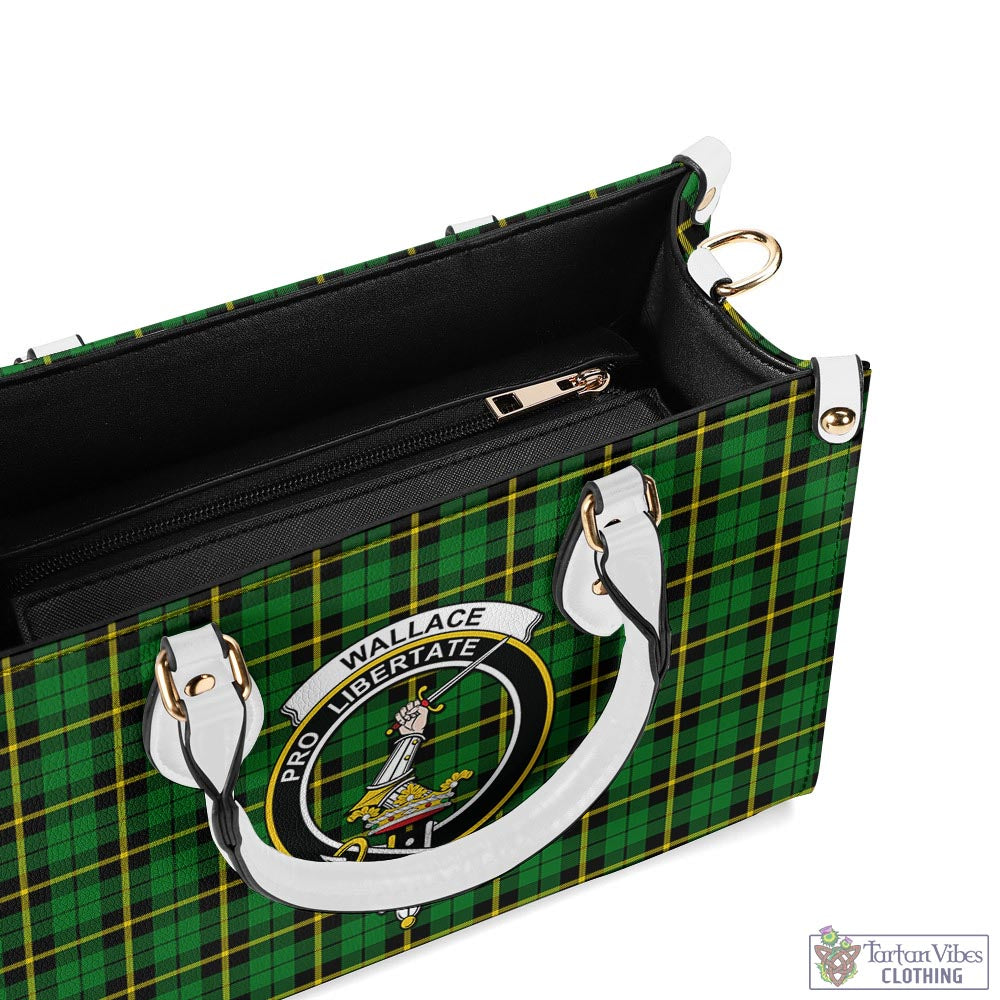 Tartan Vibes Clothing Wallace Hunting Green Tartan Luxury Leather Handbags with Family Crest