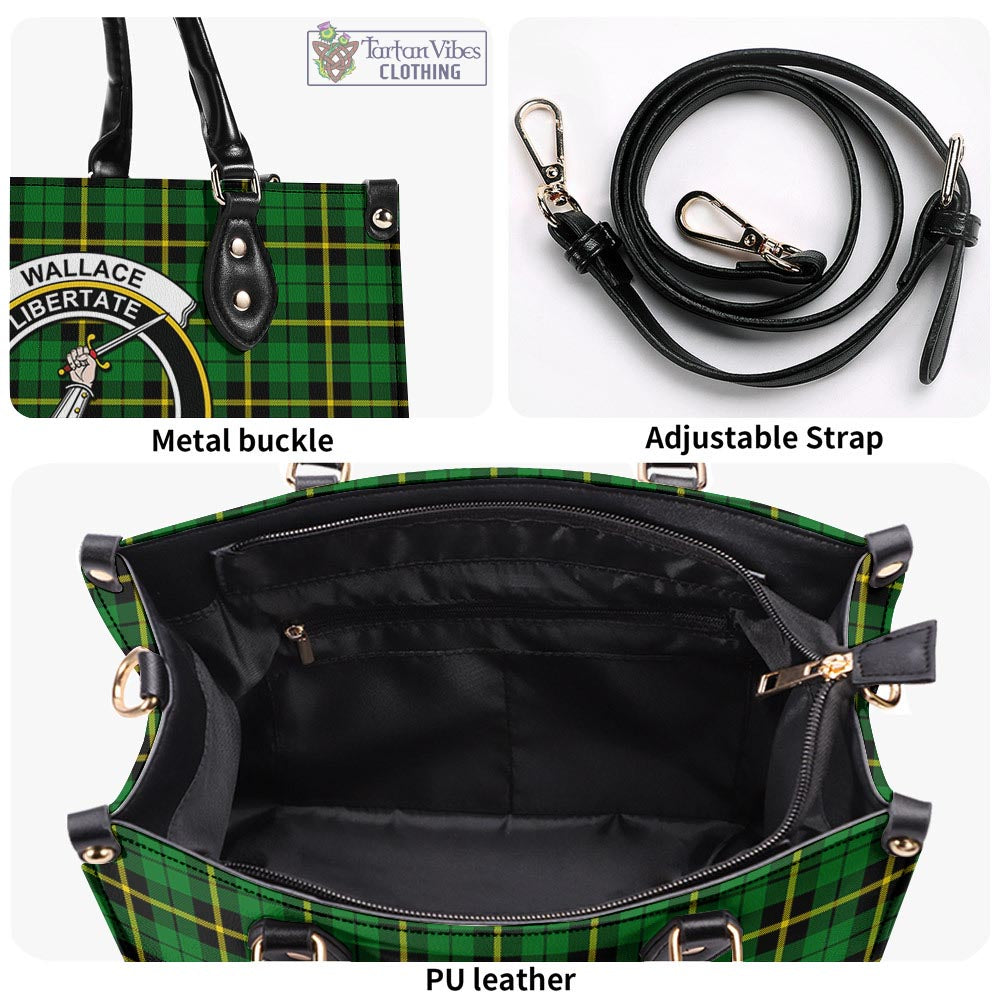 Tartan Vibes Clothing Wallace Hunting Green Tartan Luxury Leather Handbags with Family Crest