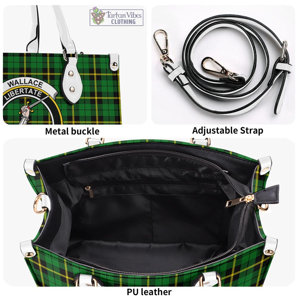 Tartan Vibes Clothing Wallace Hunting Green Tartan Luxury Leather Handbags with Family Crest