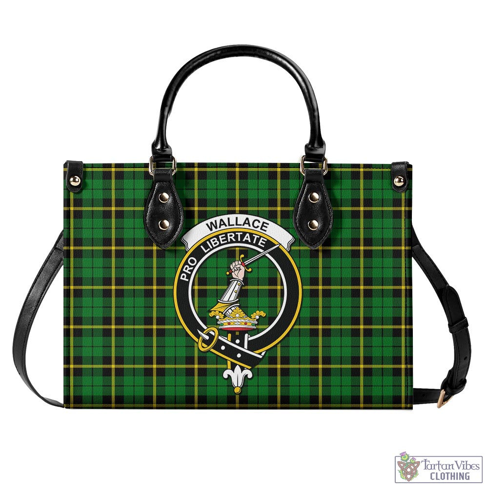 Tartan Vibes Clothing Wallace Hunting Green Tartan Luxury Leather Handbags with Family Crest