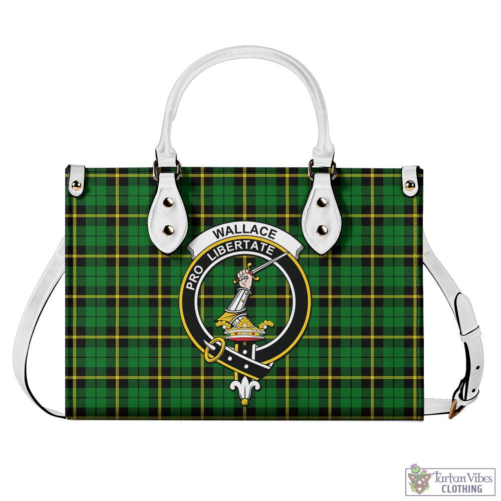 Tartan Vibes Clothing Wallace Hunting Green Tartan Luxury Leather Handbags with Family Crest