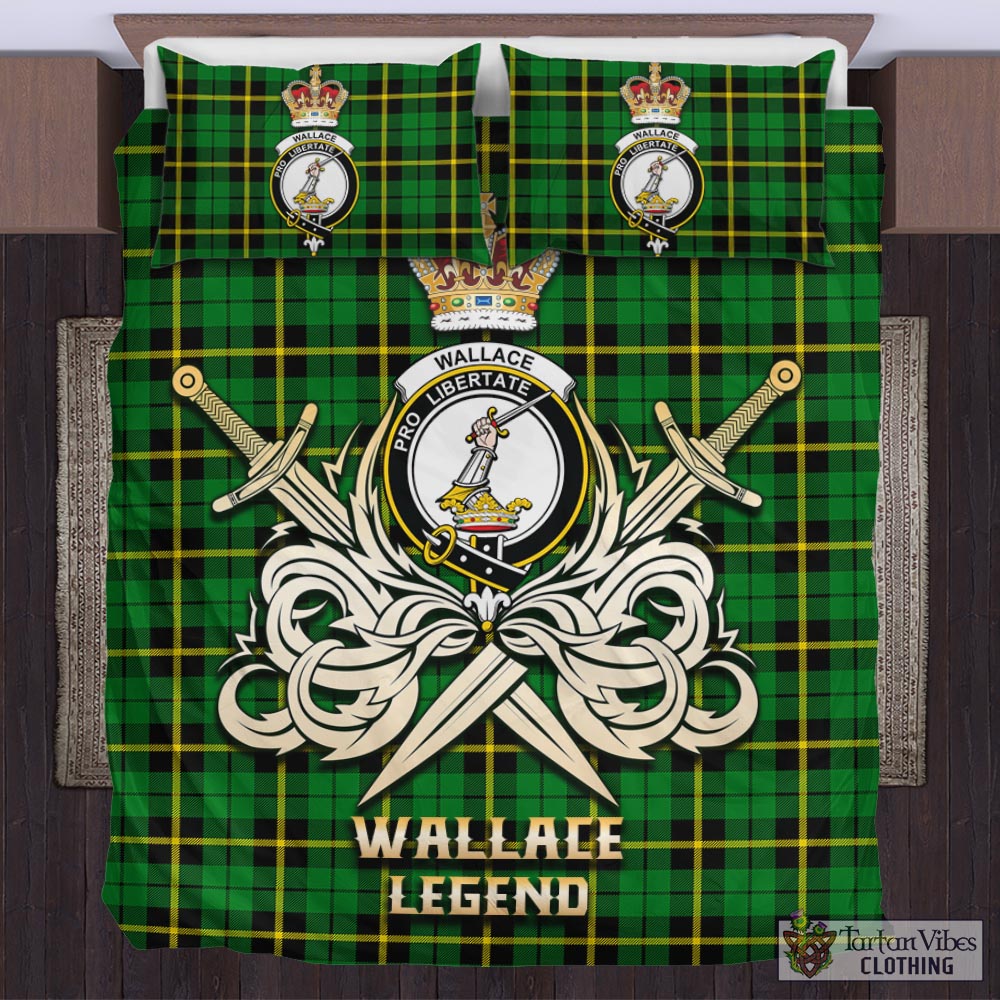 Tartan Vibes Clothing Wallace Hunting Green Tartan Bedding Set with Clan Crest and the Golden Sword of Courageous Legacy