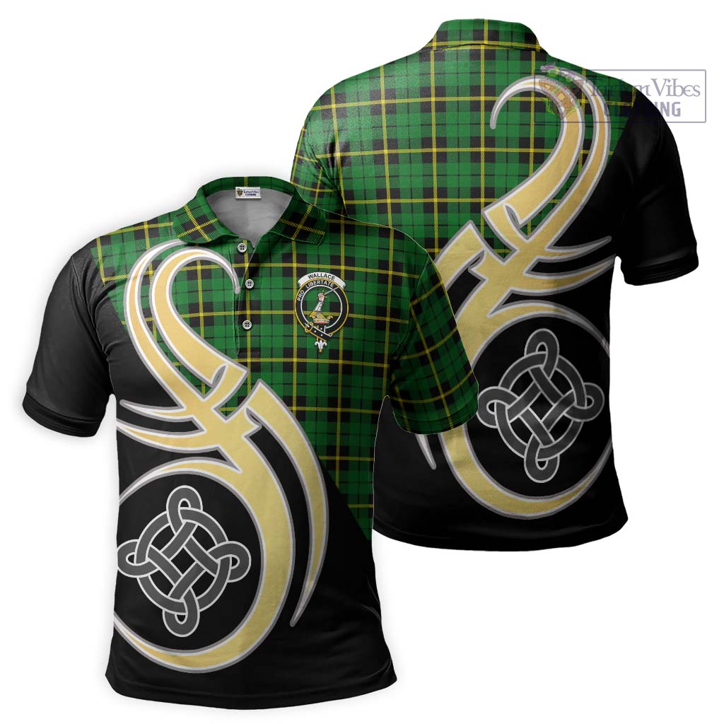 Tartan Vibes Clothing Wallace Hunting Green Tartan Polo Shirt with Family Crest and Celtic Symbol Style