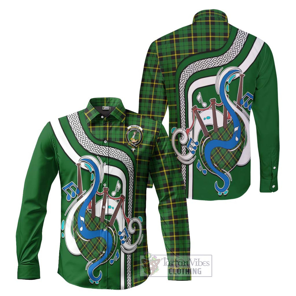 Wallace Hunting Green Tartan Long Sleeve Button Shirt with Epic Bagpipe Style Men's Shirt S - Tartanvibesclothing Shop