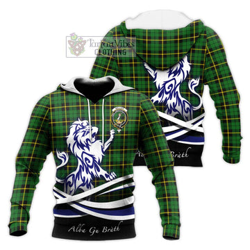 Wallace Hunting Green Tartan Knitted Hoodie with Alba Gu Brath Regal Lion Emblem