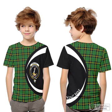 Wallace Hunting Green Tartan Kid T-Shirt with Family Crest Circle Style