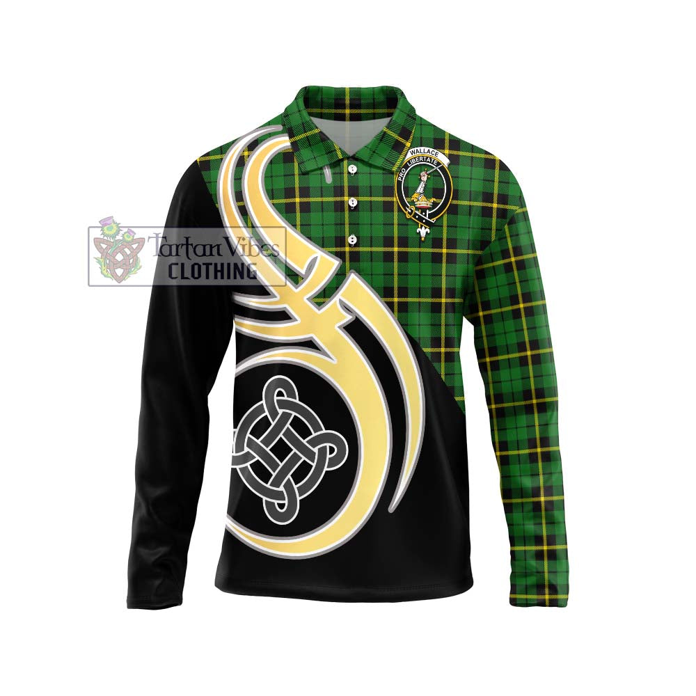 Wallace Hunting Green Tartan Long Sleeve Polo Shirt with Family Crest and Celtic Symbol Style Unisex - Tartan Vibes Clothing