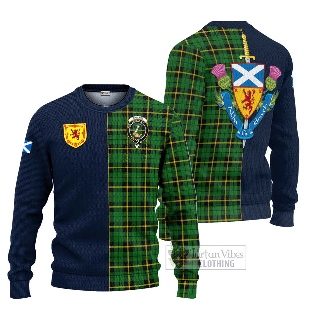 Tartan Vibes Clothing Wallace Hunting Green Tartan Knitted Sweater with Scottish Lion Royal Arm Half Style