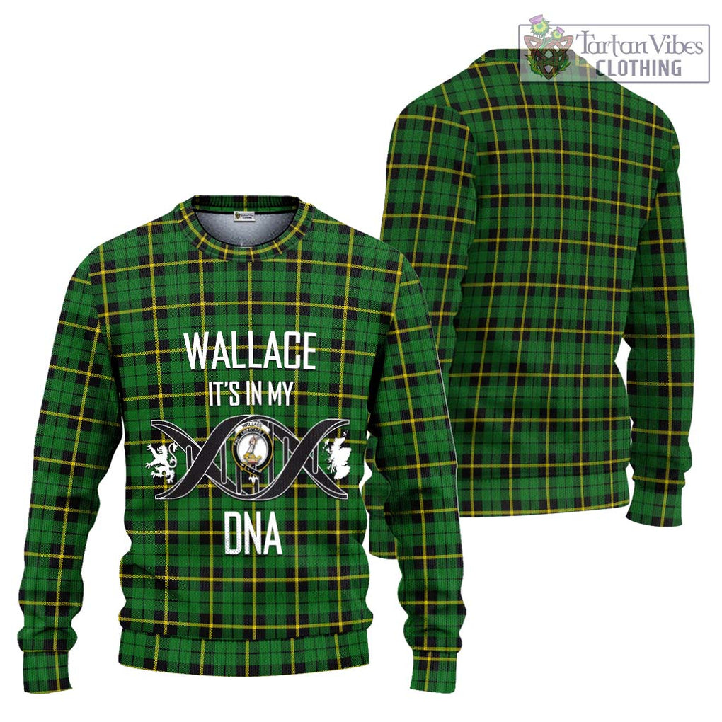 Wallace Hunting Green Tartan Knitted Sweater with Family Crest DNA In Me Style Unisex - Tartanvibesclothing Shop