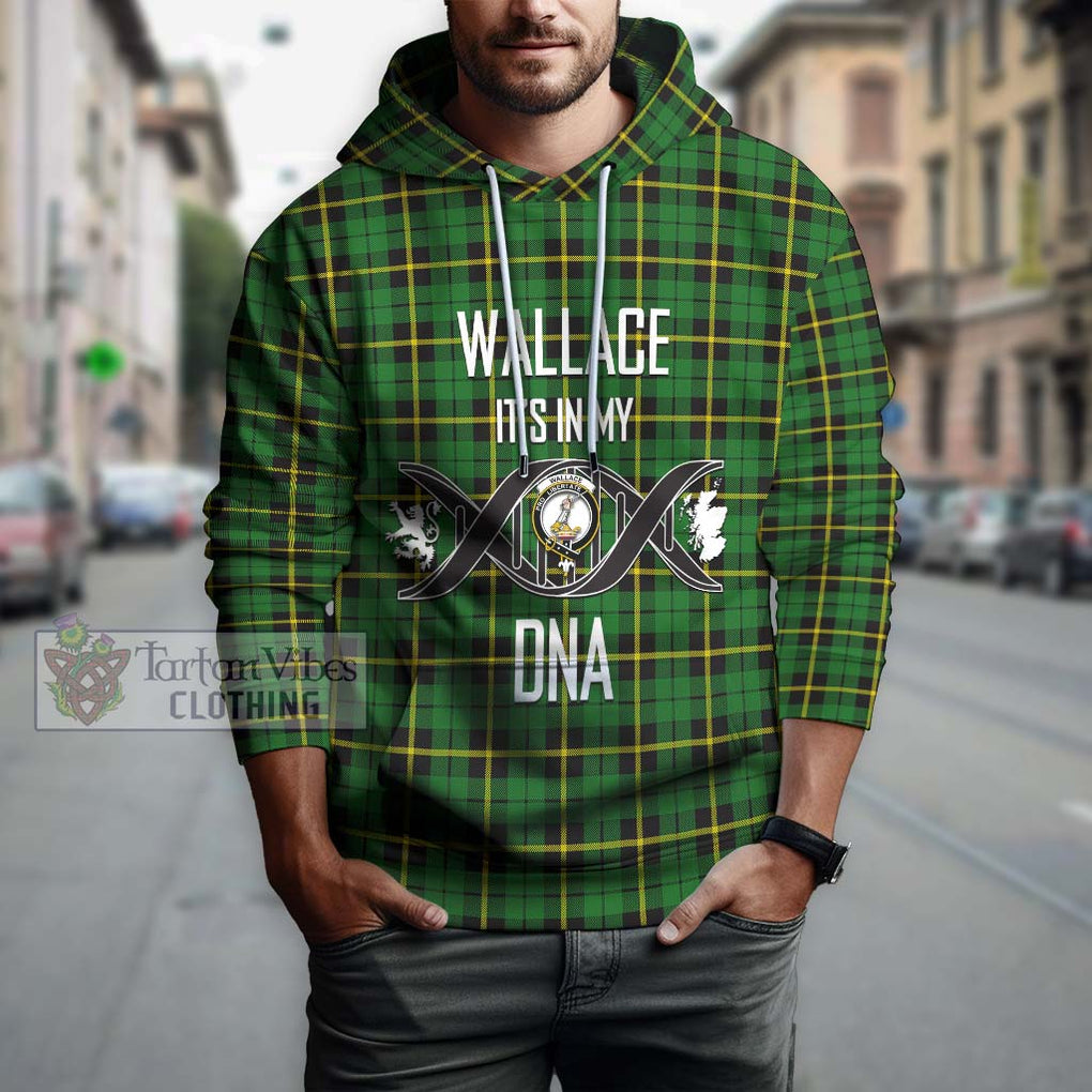 Wallace Hunting Green Tartan Hoodie with Family Crest DNA In Me Style Pullover Hoodie - Tartanvibesclothing Shop