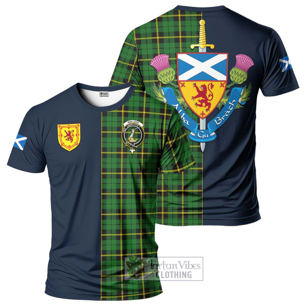 Tartan Vibes Clothing Wallace Hunting Green Tartan T-Shirt Alba with Scottish Lion Royal Arm Half Style