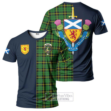 Wallace Hunting Green Tartan T-Shirt Alba with Scottish Lion Royal Arm Half Style