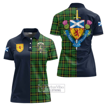 Wallace Hunting Green Tartan Women's Polo Shirt Alba with Scottish Lion Royal Arm Half Style