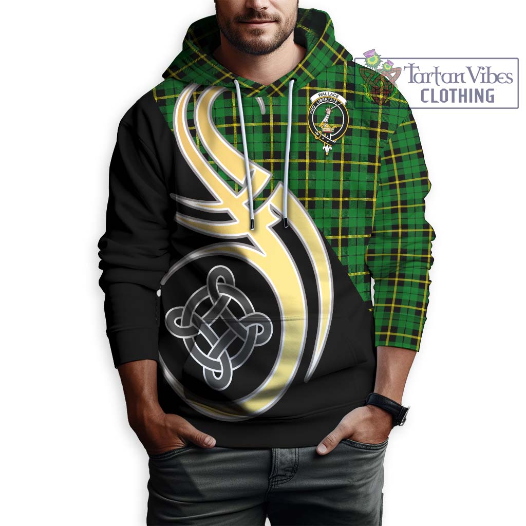 Wallace Hunting Green Tartan Hoodie with Family Crest and Celtic Symbol Style Zip Hoodie - Tartan Vibes Clothing