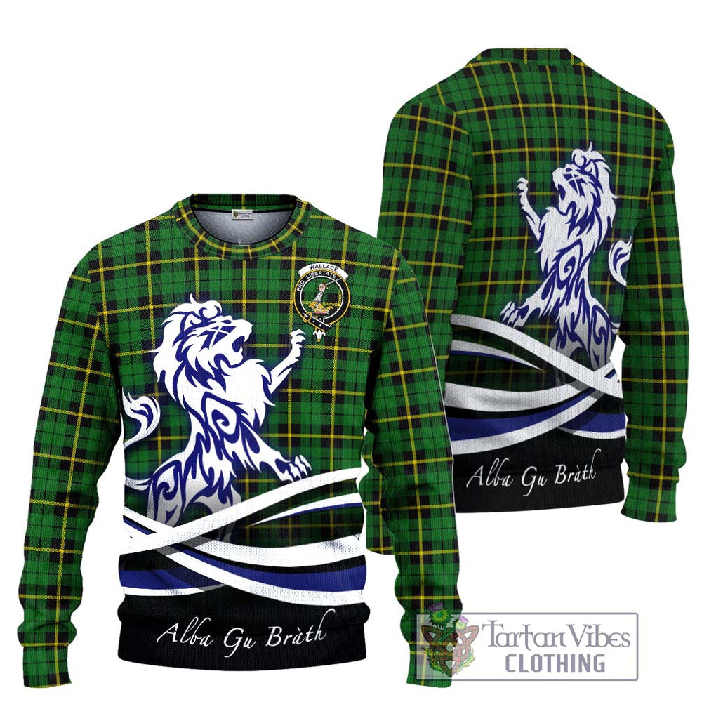 Wallace Hunting Green Tartan Knitted Sweater with Alba Gu Brath Regal Lion Emblem Unisex - Tartanvibesclothing Shop