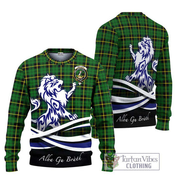 Wallace Hunting Green Tartan Ugly Sweater with Alba Gu Brath Regal Lion Emblem